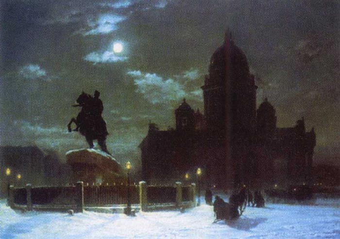 Вид памятника Петру I на  Исаакиевской площади в Петербурге, мало, 1870 г.
