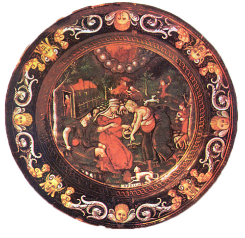 Эмалированная медная тарелка с аллегорией Апреля. Франция. 1580 г.
