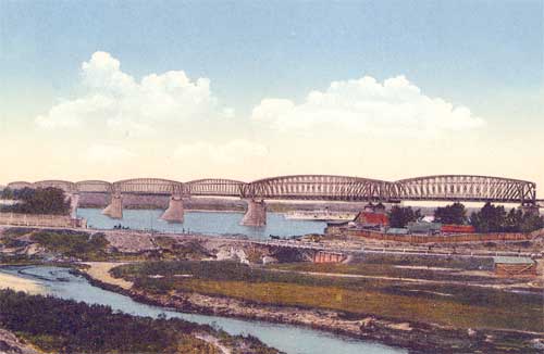 лезнодорожный мост. Вид с правого берега Оби. Фото конца 1890-х гг.
