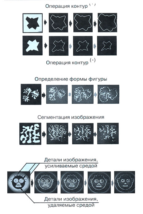 Основные операции обработки черно-белых изображений средами Белоусова-Жаботинского
